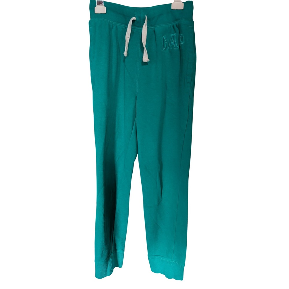GAP Jogger Sweatpants Kids XL Teal Excellent Embroidered Logo Drawstring Fleece